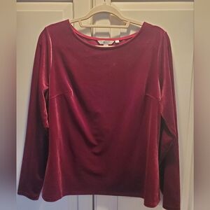Boden Burgundy Velvet Long Sleeve Top